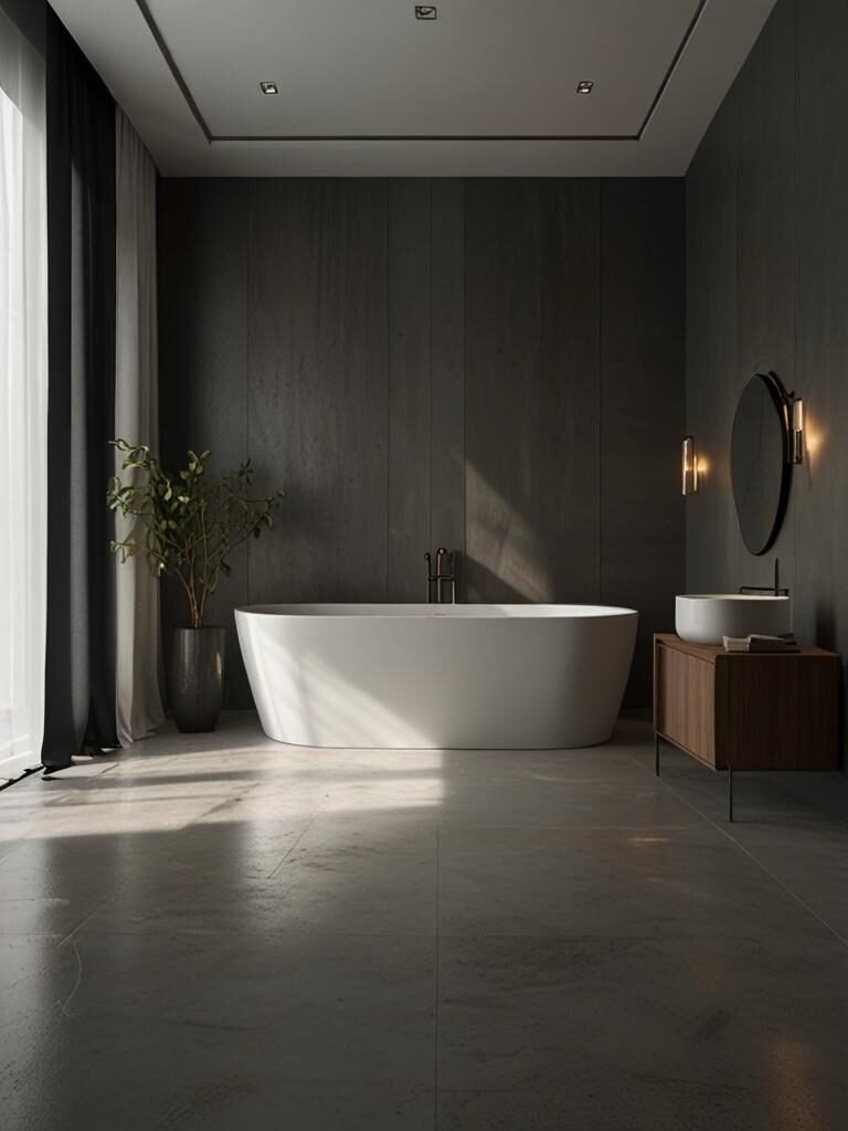 Visualización de baño con bañera exenta