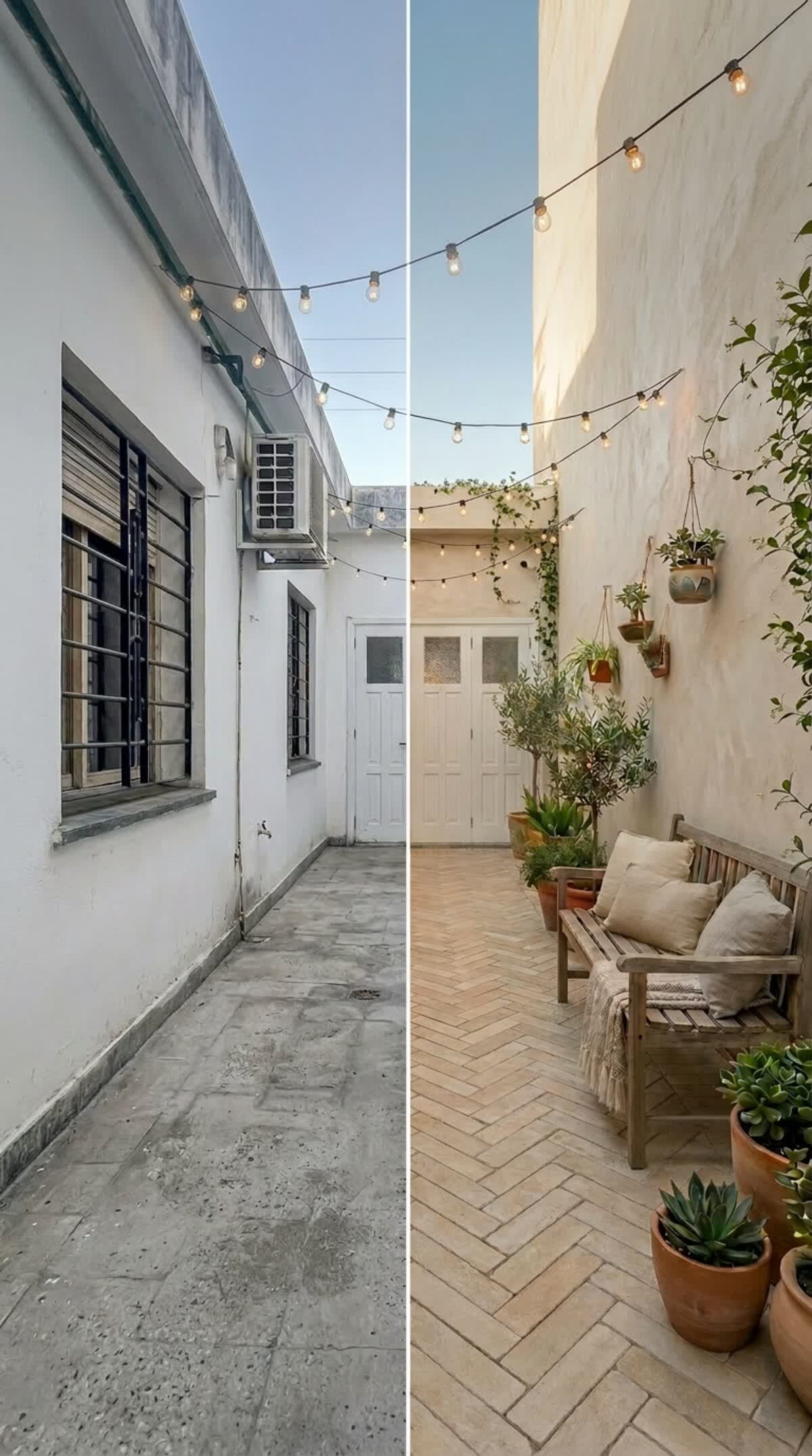 Comparativa antes y después de patio
