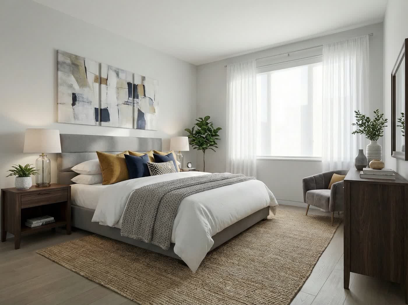 Dormitorio amoblado virtualmente en estilo clásico