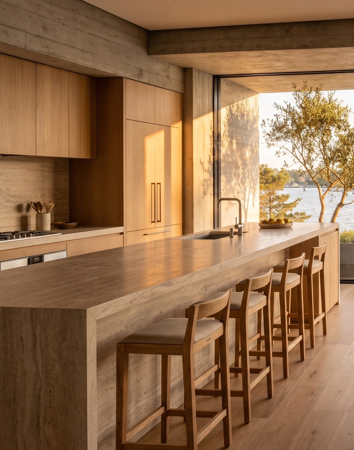 Cocina y comedor con vista a la laguna
