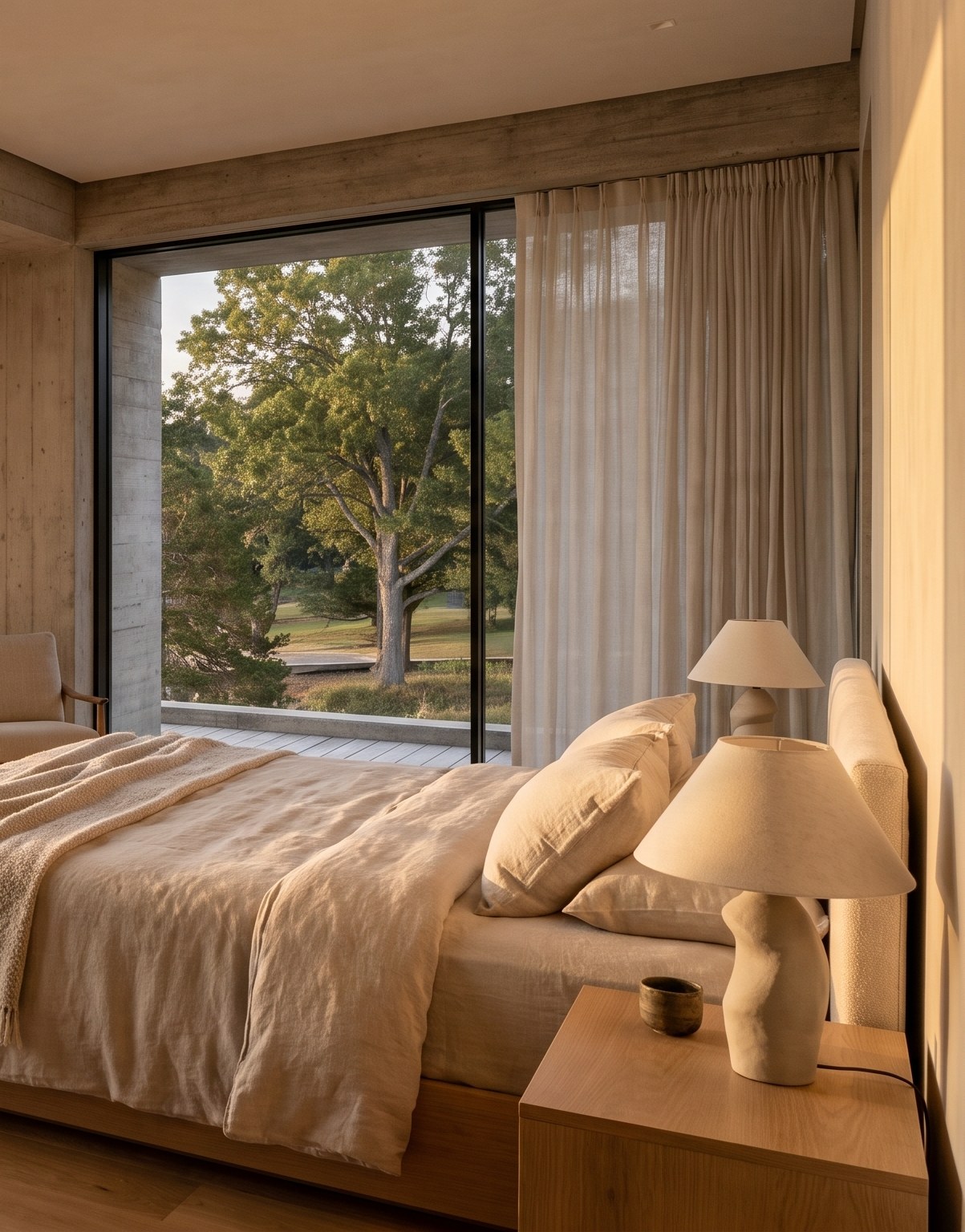Dormitorio principal con terraza sobre la laguna